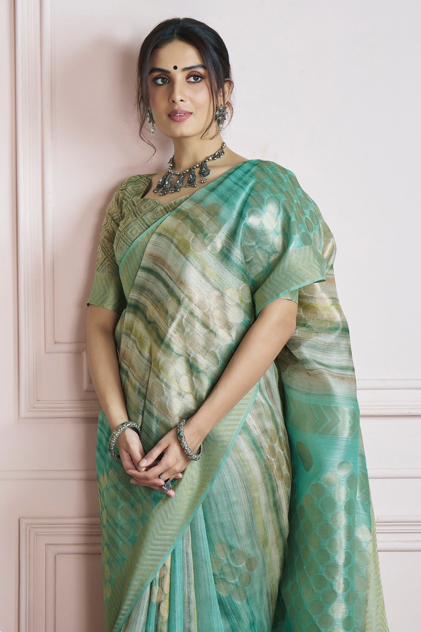 Kingfisher Mint Green Pure Khadi Silk Banarasi Handloom Saree