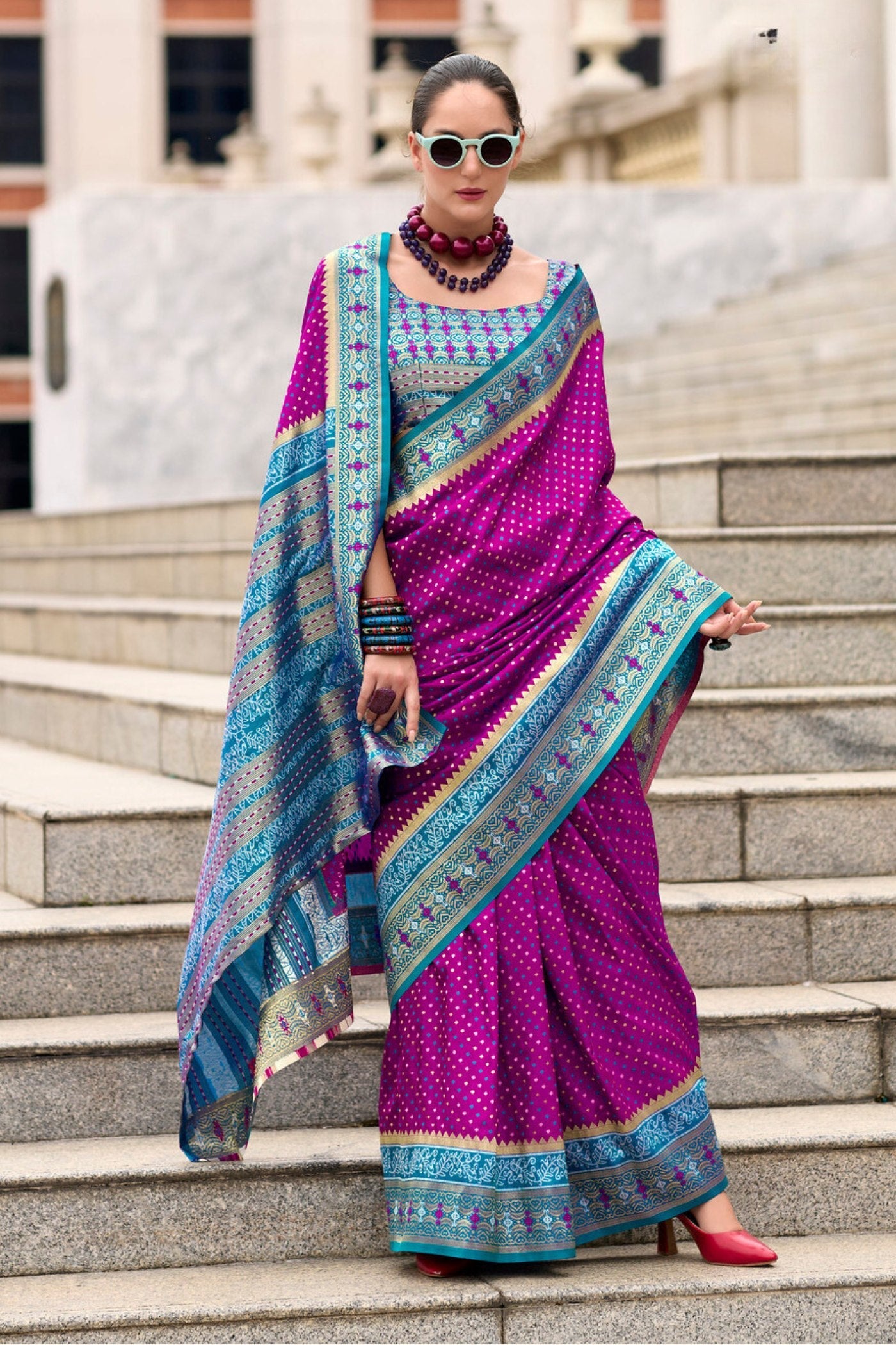 Rehana Wine Pure Soft Banarasi Silk Weaving Saree