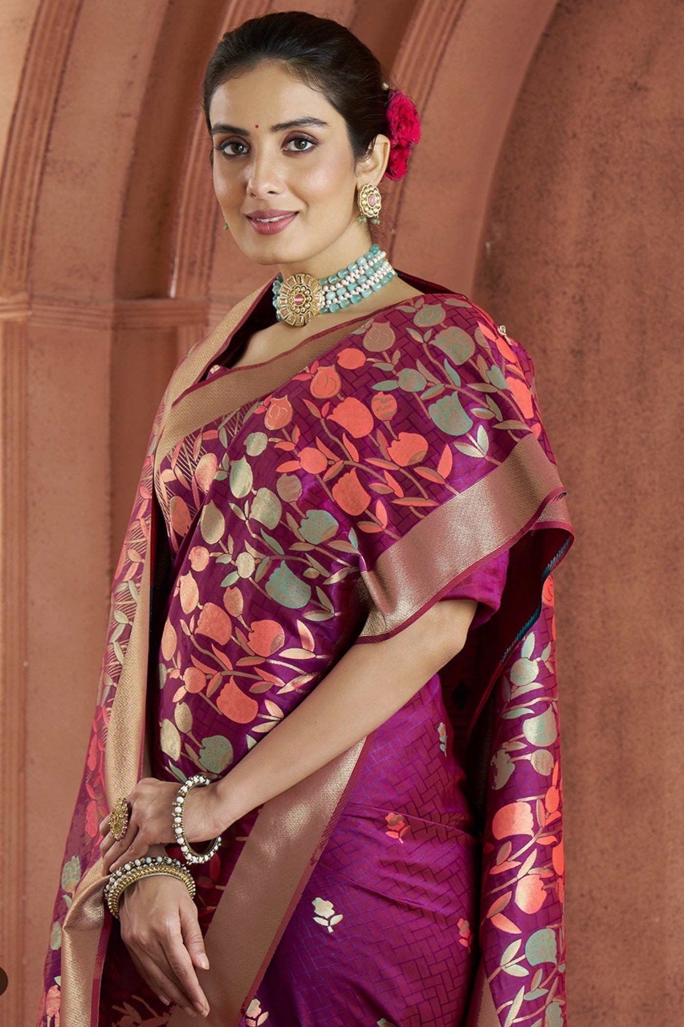 Savitri Wine Pure Soft Banarasi Silk Woven Saree
