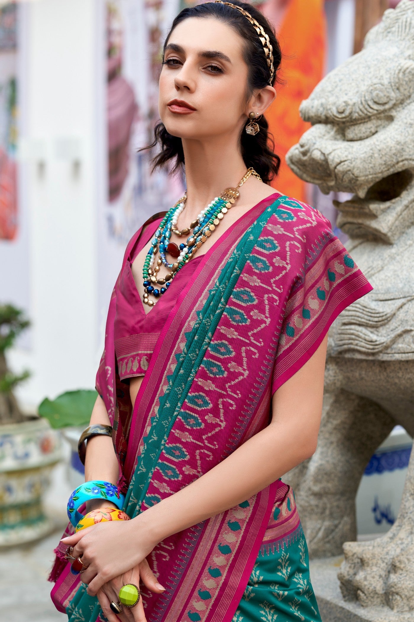 Taj Mahal Green Soft Banarasi Ikkat Silk Woven Saree