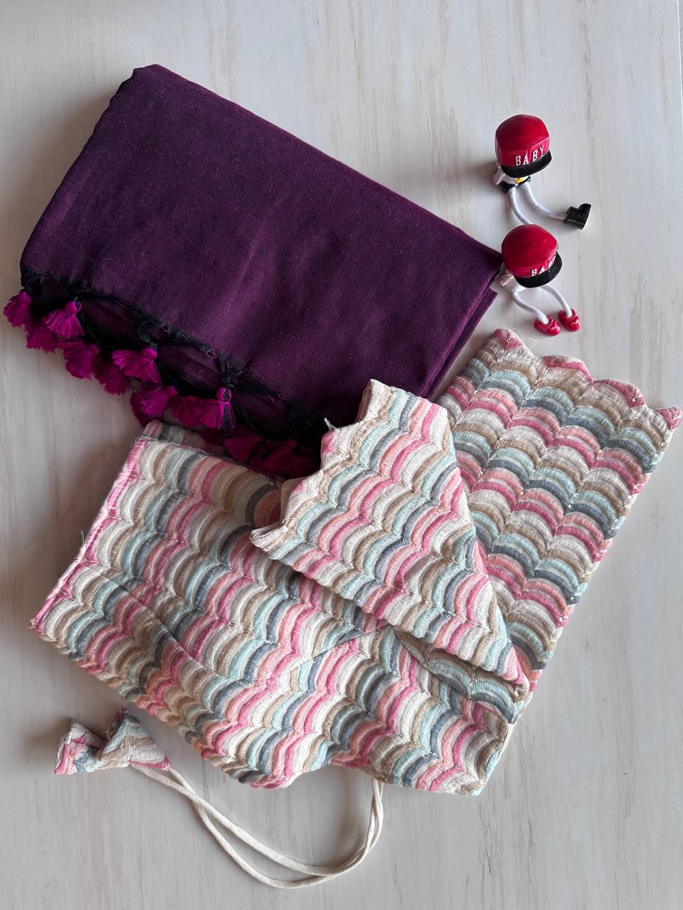 Valuable Deep Wine Original Khadi Cotton With Tasselse on Border