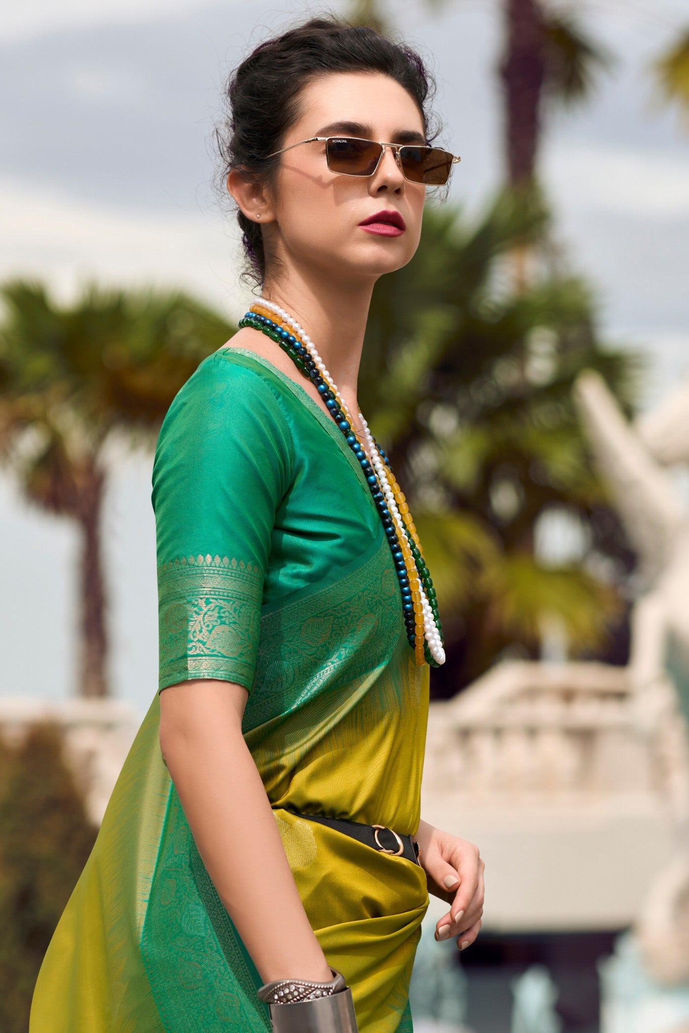 Mango Brozne Yellow Pure Touch Soft Silk Weaving Saree