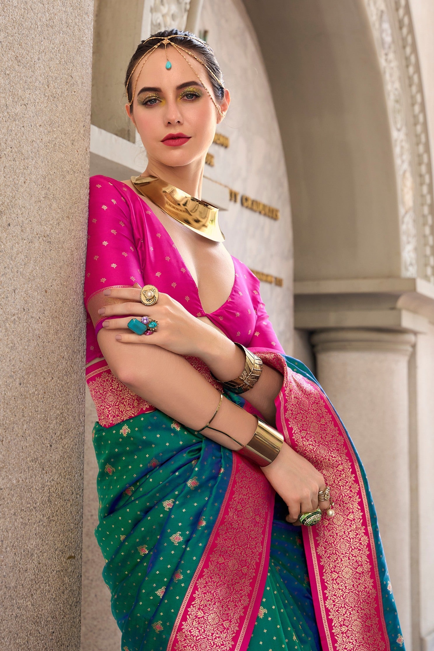 Apollo Pine Teal Pure Soft Banarasi Silk Zari Woven Saree