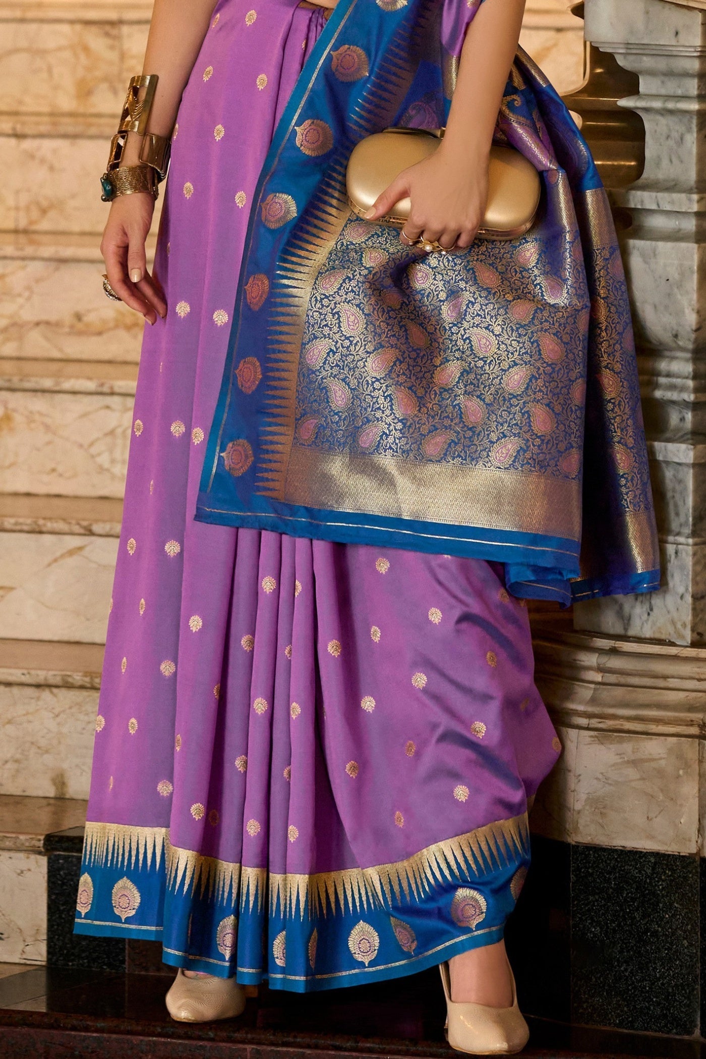 Cherry Lavender Pure Soft Banarasi Silk Weaving Saree