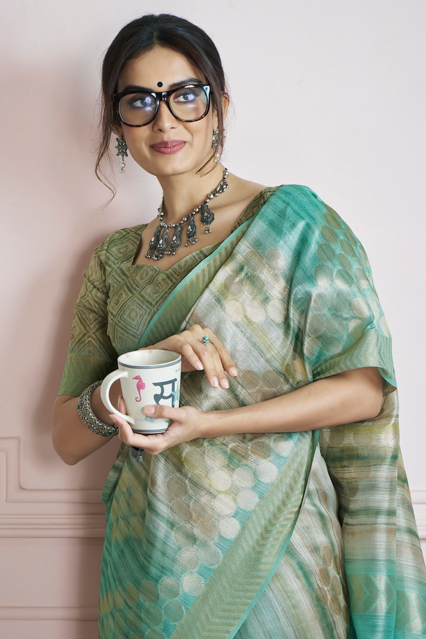 Kingfisher Mint Green Pure Khadi Silk Banarasi Handloom Saree