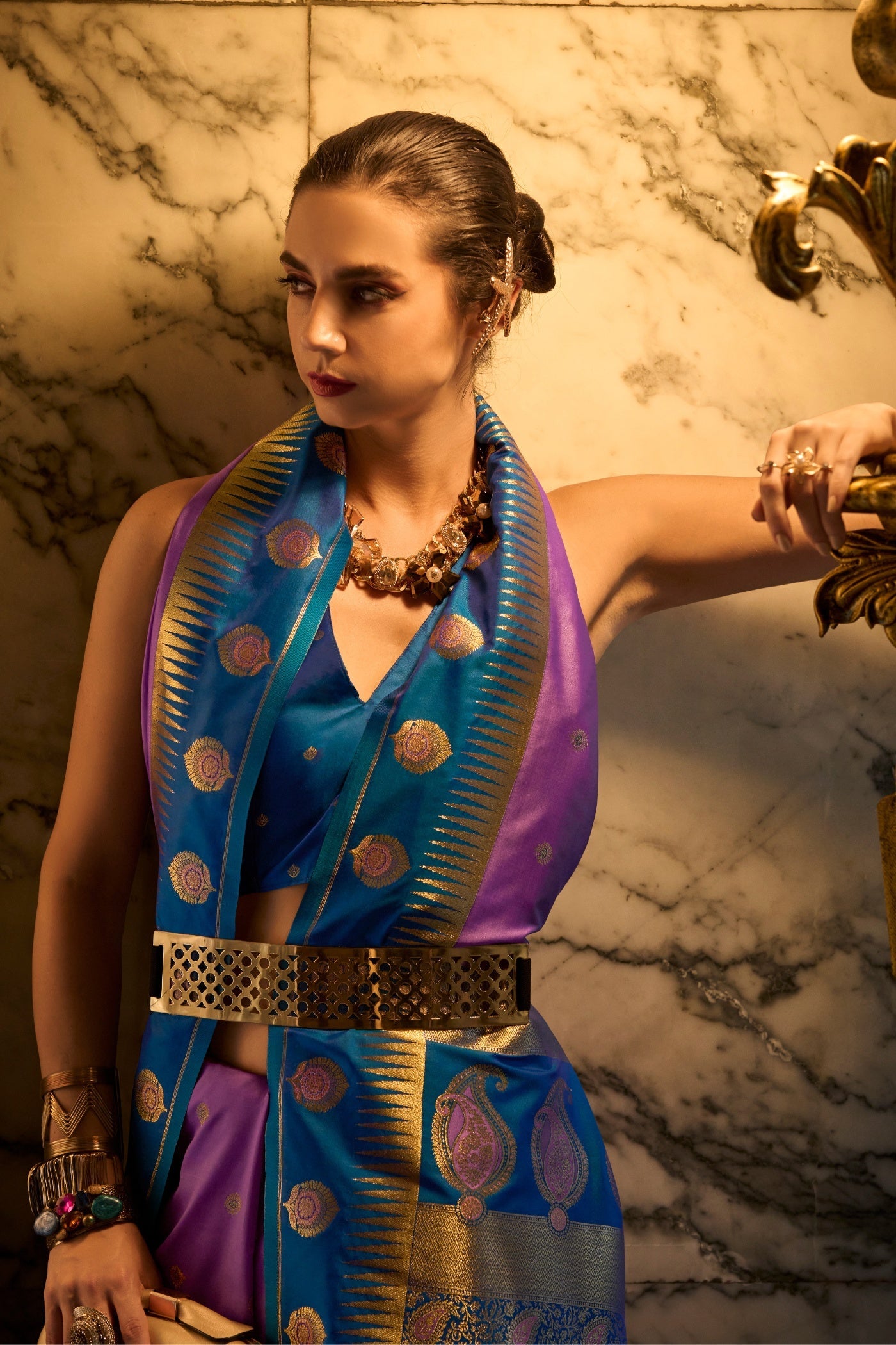 Cherry Lavender Pure Soft Banarasi Silk Weaving Saree