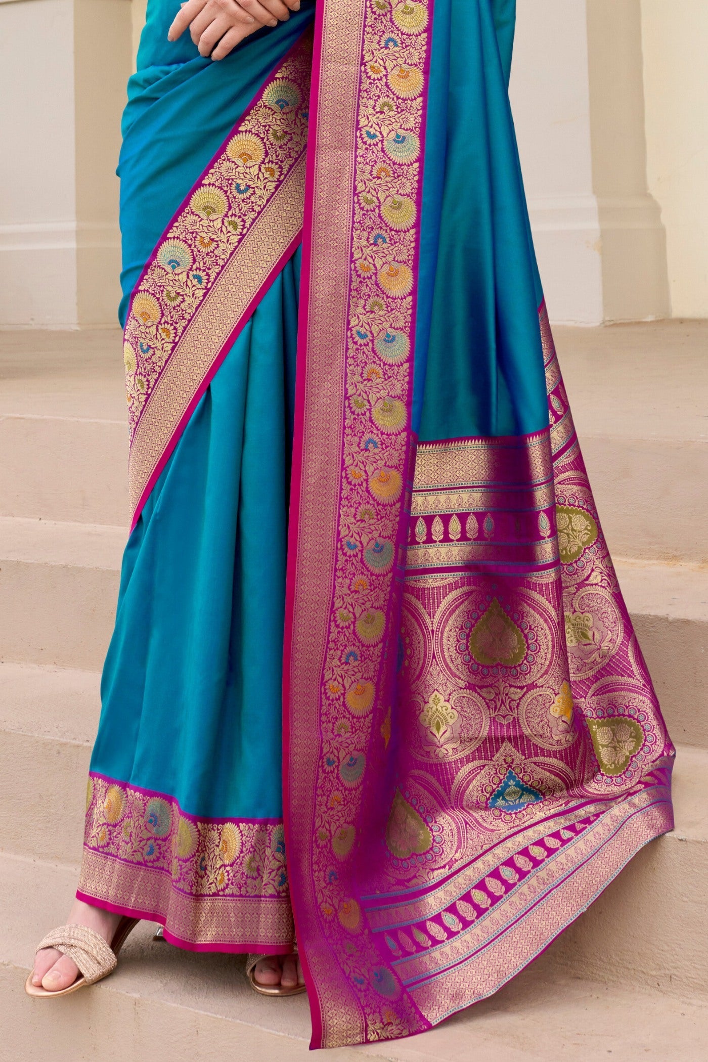 Defender Sky Blue Pure Soft Banarasi Silk Weaving  Saree