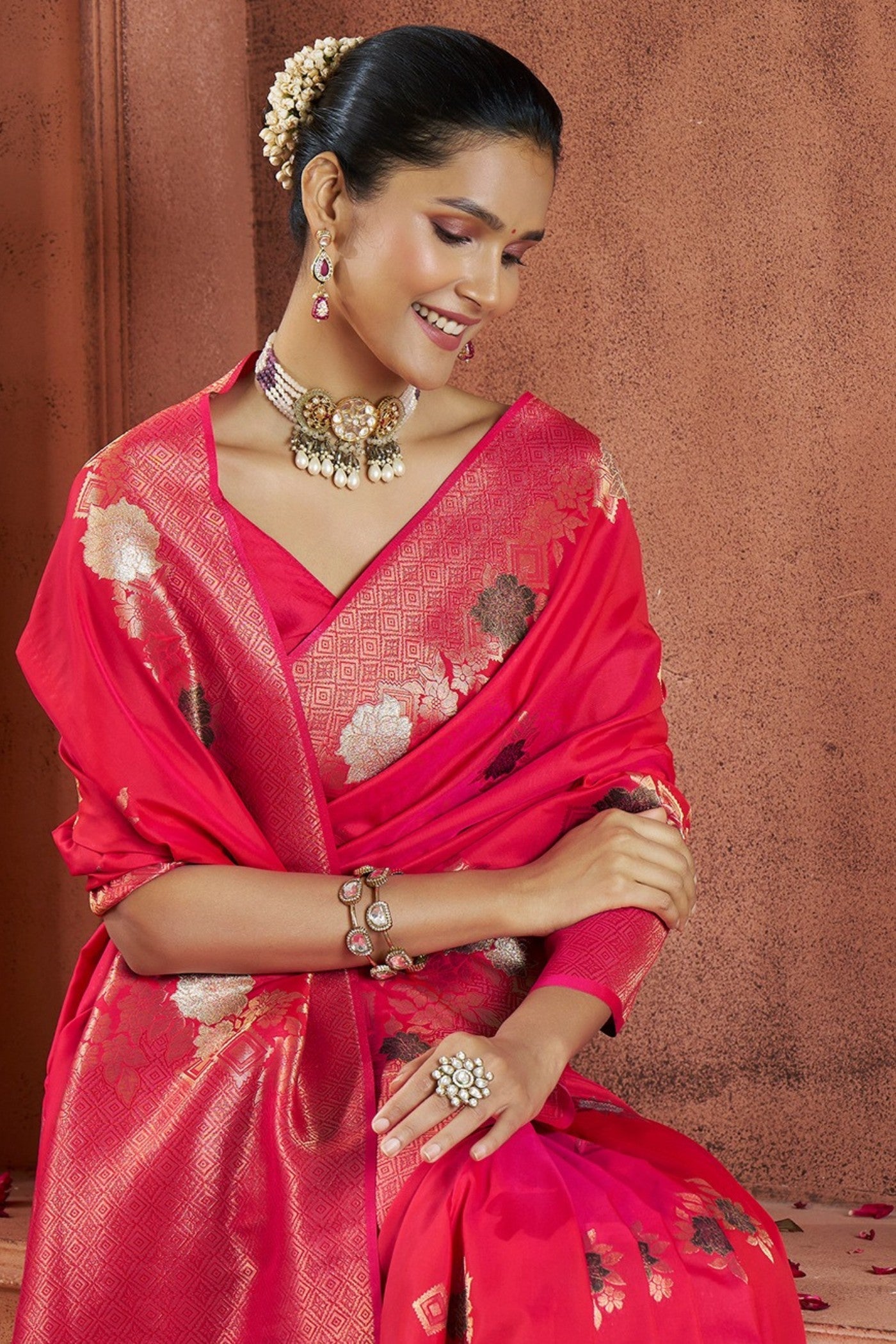 Savitri Red Pure Soft Banarasi Silk Woven Saree