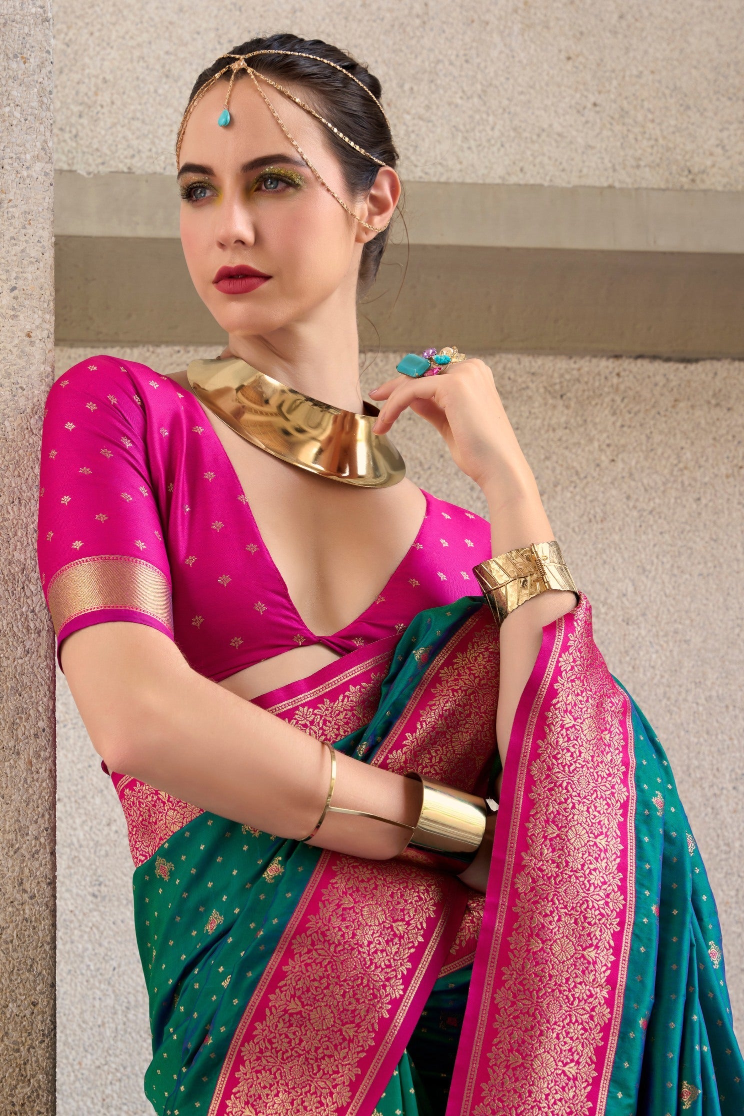 Apollo Pine Teal Pure Soft Banarasi Silk Zari Woven Saree