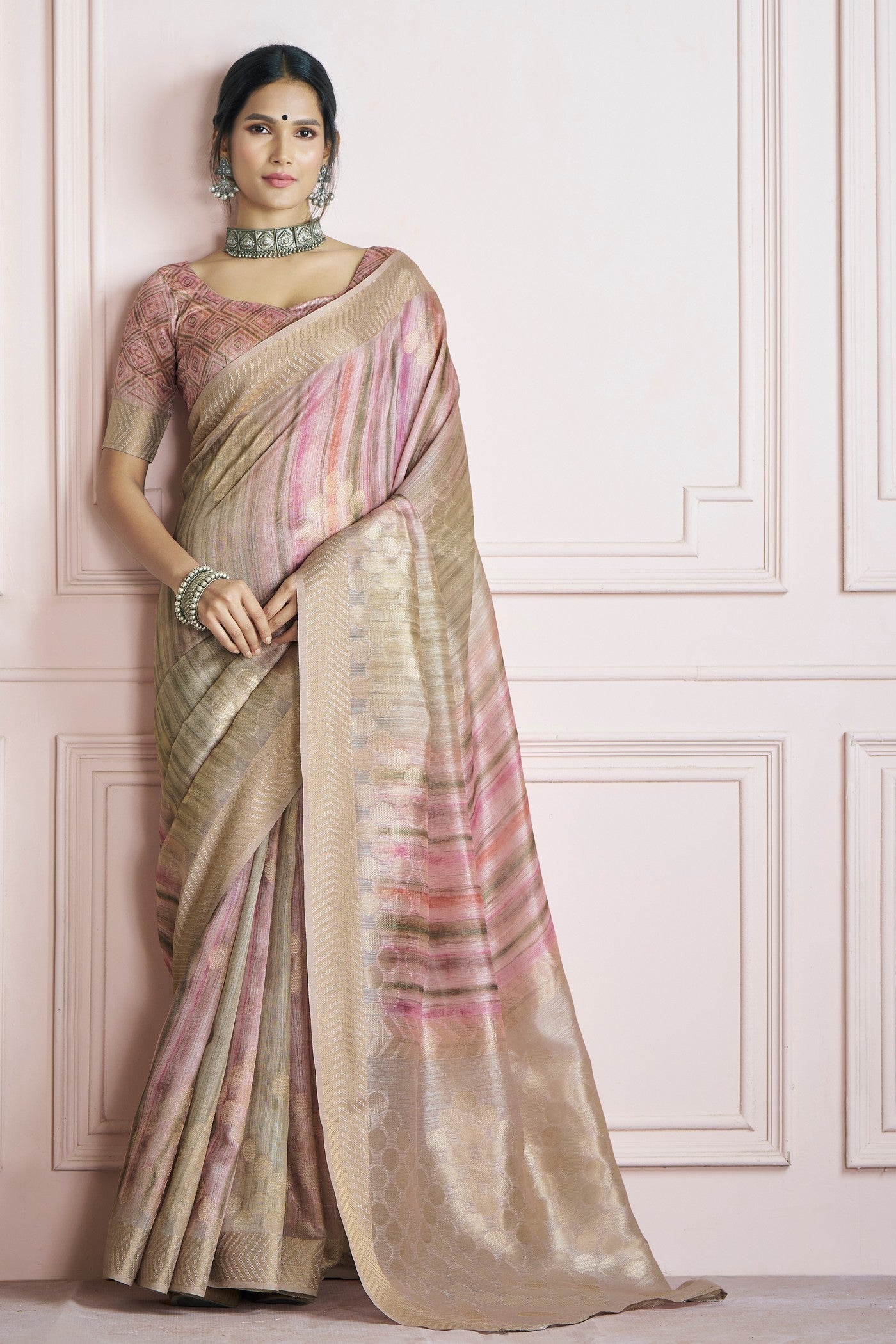 Kingfisher Almond Beige Pure Khadi Silk Banarasi Handloom Saree