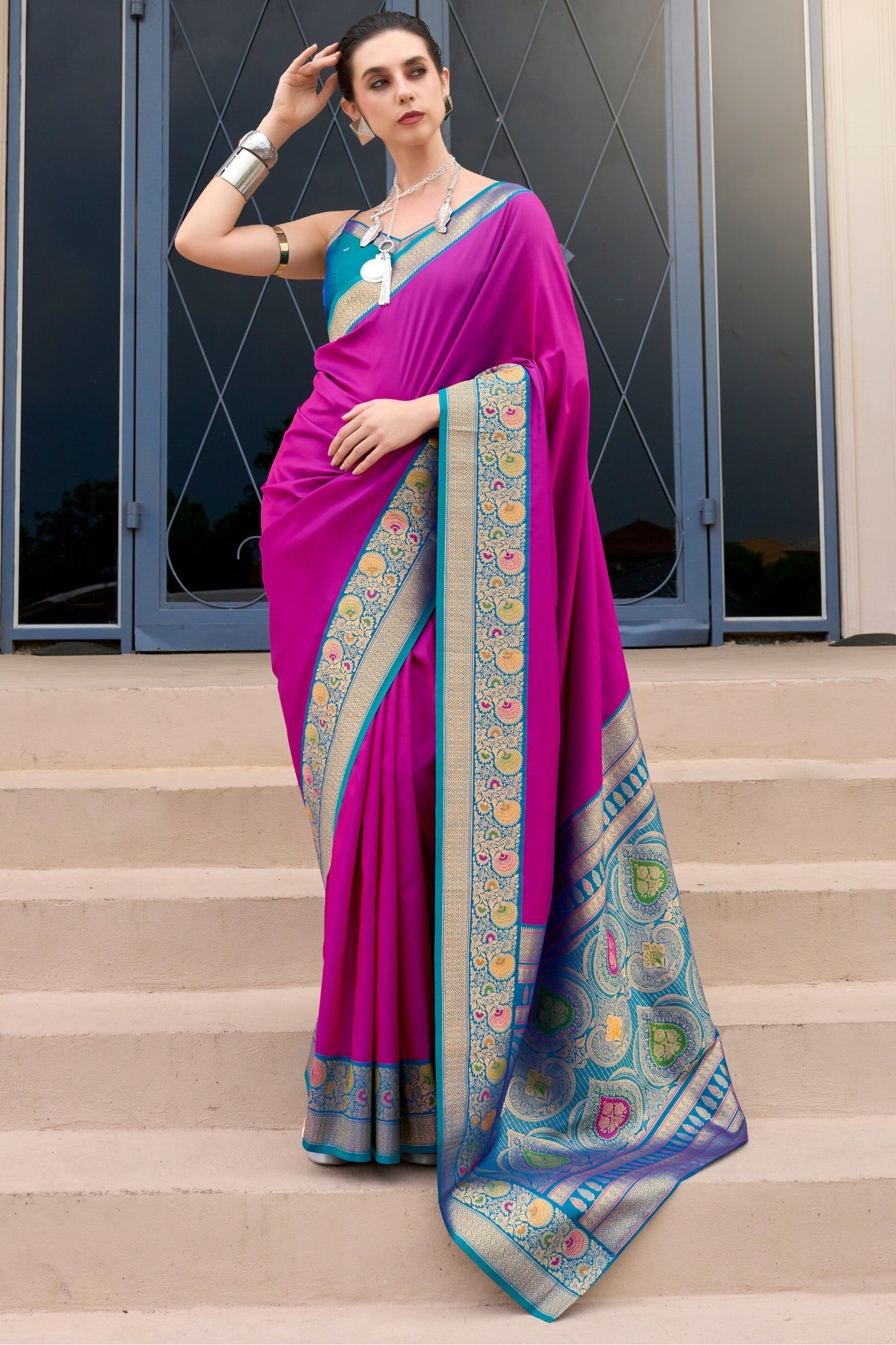 Defender Pueple Pure Soft Banarasi Silk Weaving  Saree