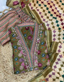 Army Green Zarna Silk Heavy hand work Suit Set