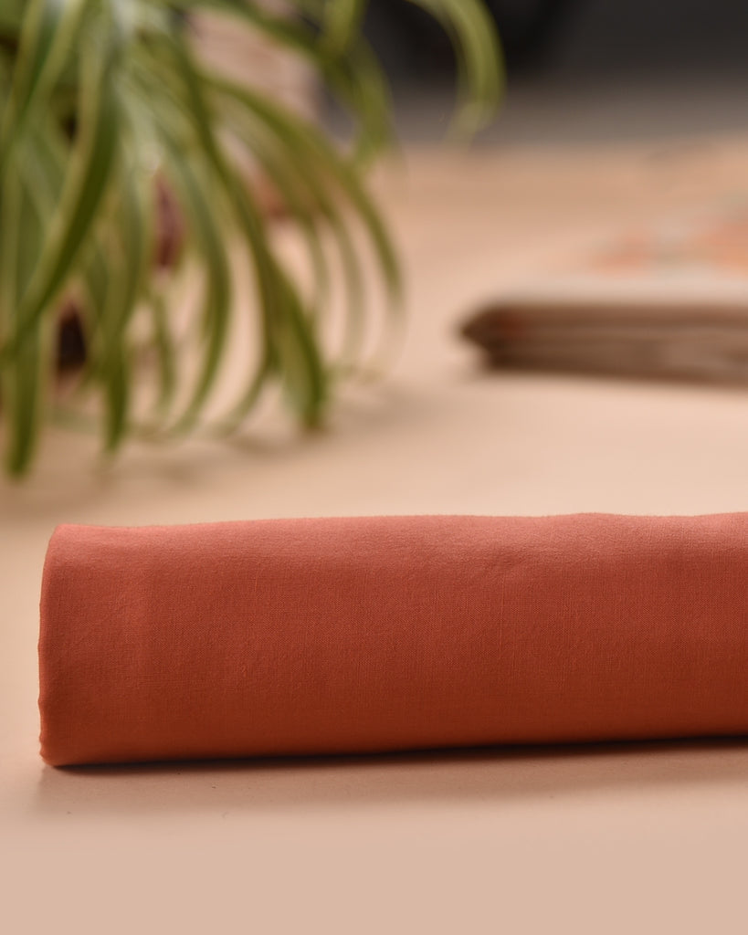 Burnt Umber Pure Soft Muga Cotton Flower Weaving Unstitched Dress Material