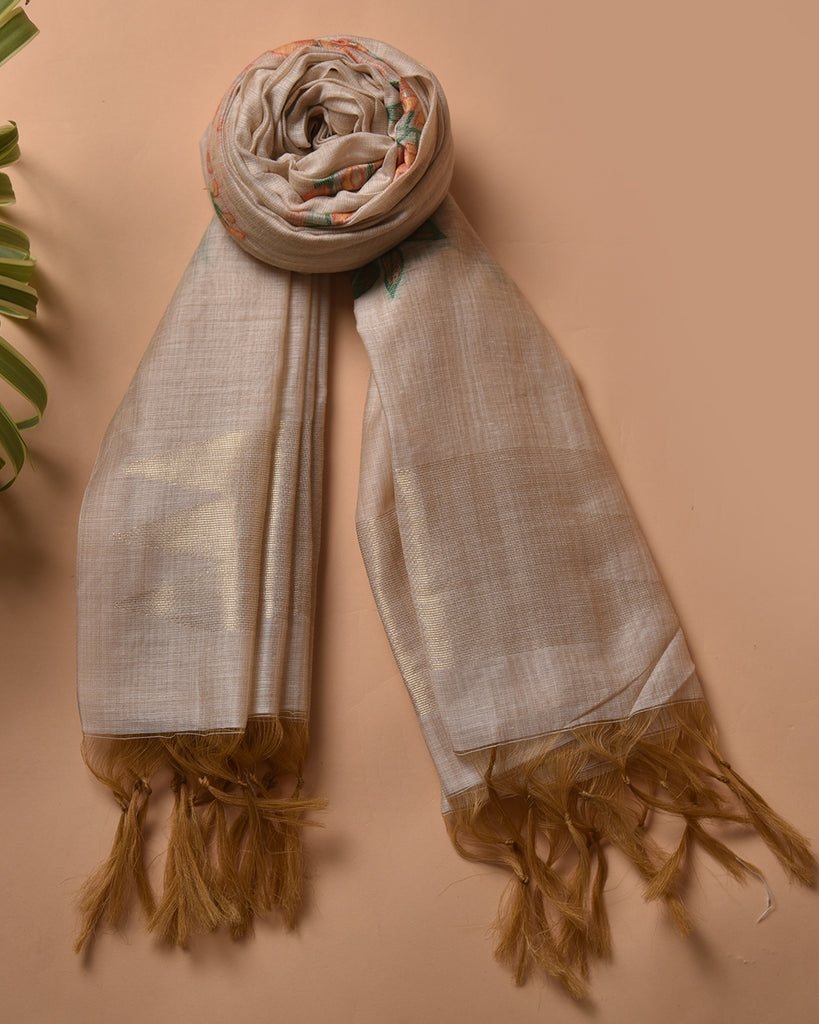 Burnt Umber Pure Soft Muga Cotton Flower Weaving Unstitched Dress Material