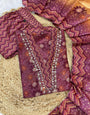 Dark Mauve Zarna Silk Heavy hand work Suit Set