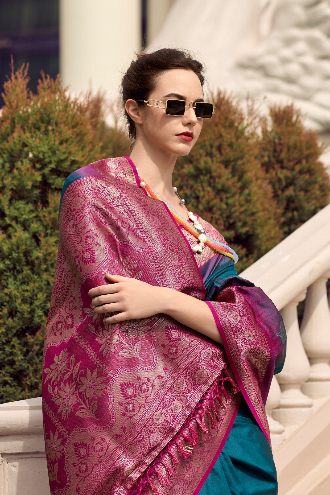 Mango Ocean Blue Pure Touch Soft Silk Weaving Saree