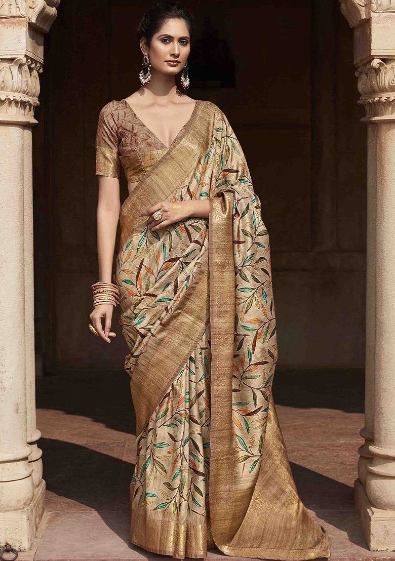 Kavya Brown Handloom Soft Silk Printed Saree