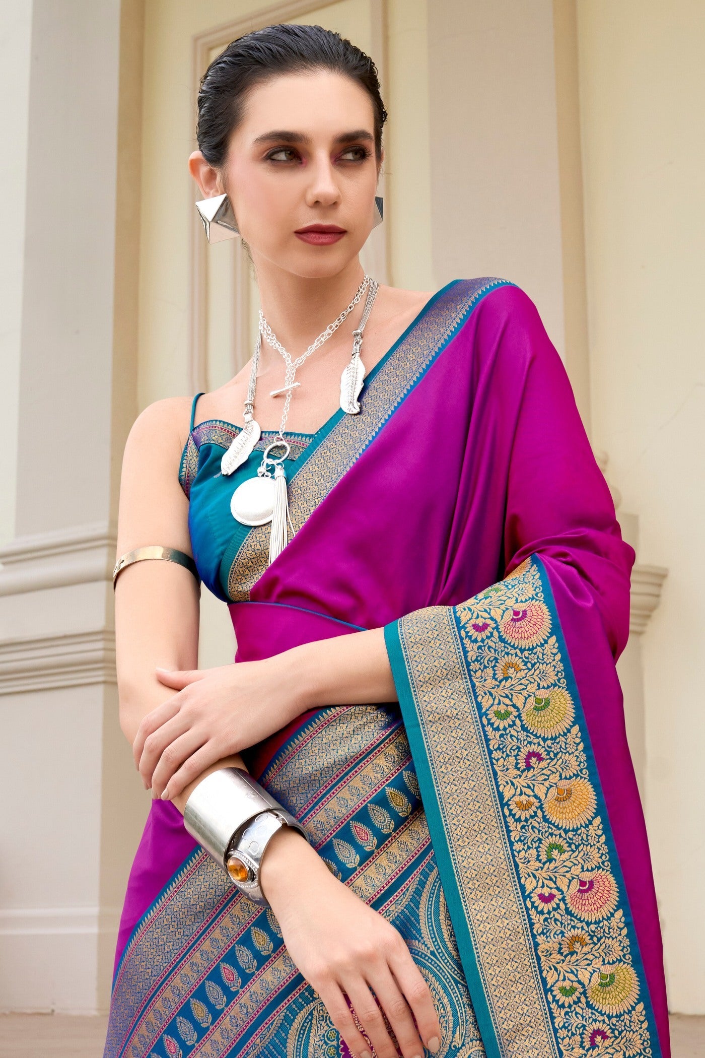 Defender Pueple Pure Soft Banarasi Silk Weaving  Saree