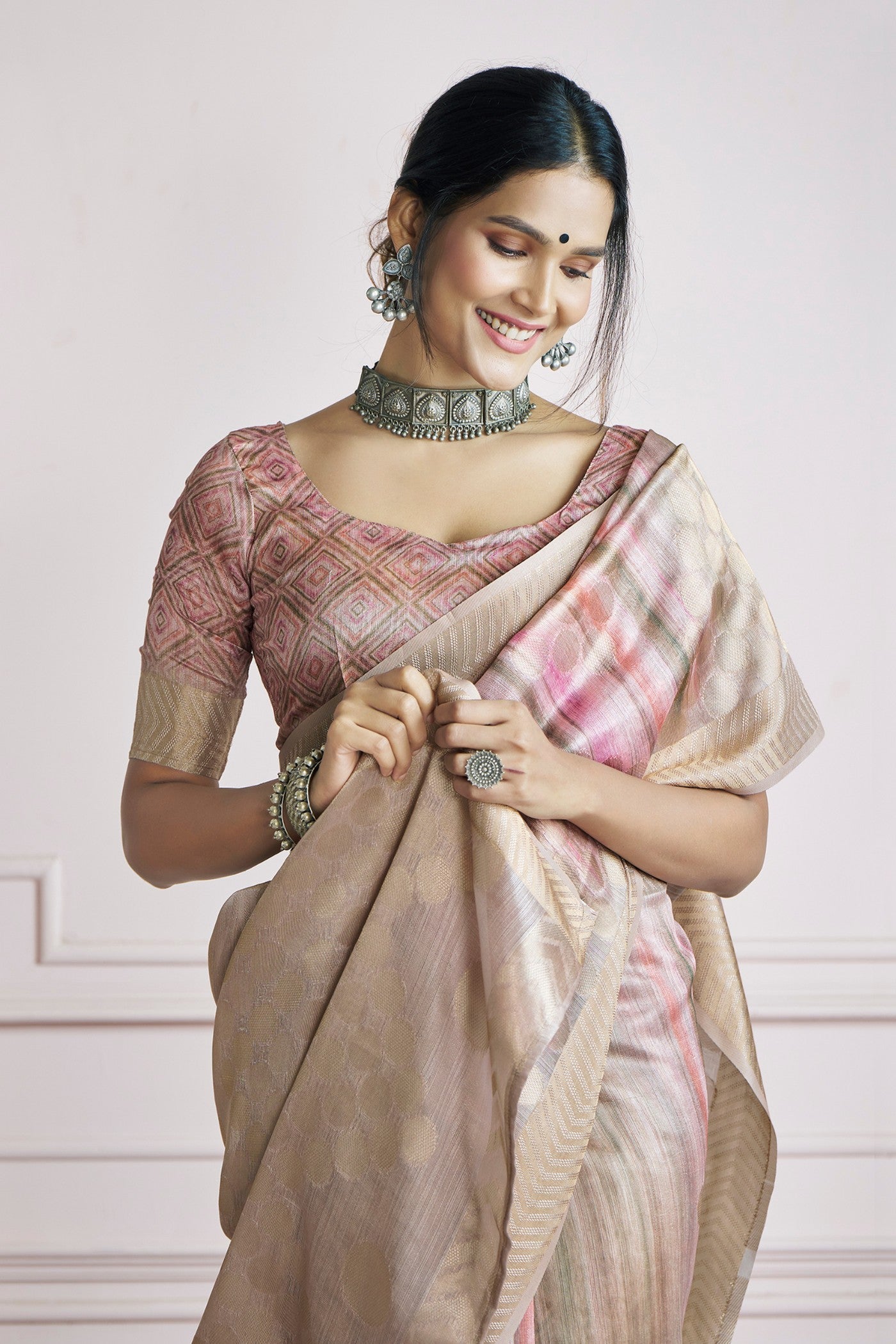 Kingfisher Almond Beige Pure Khadi Silk Banarasi Handloom Saree