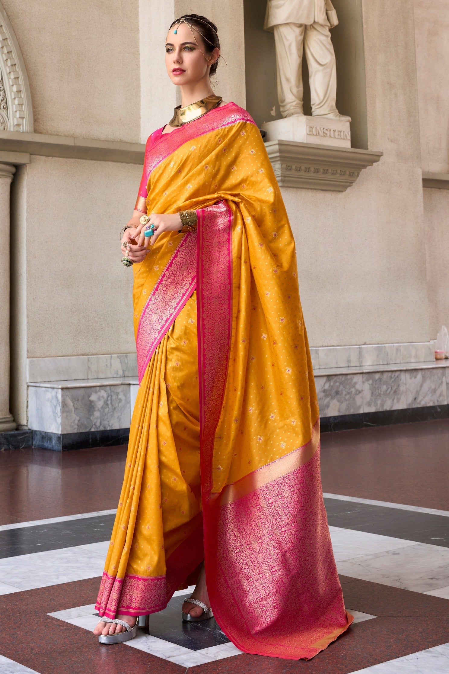 Apollo Yellow Pure Soft Banarasi Silk Zari Woven Saree