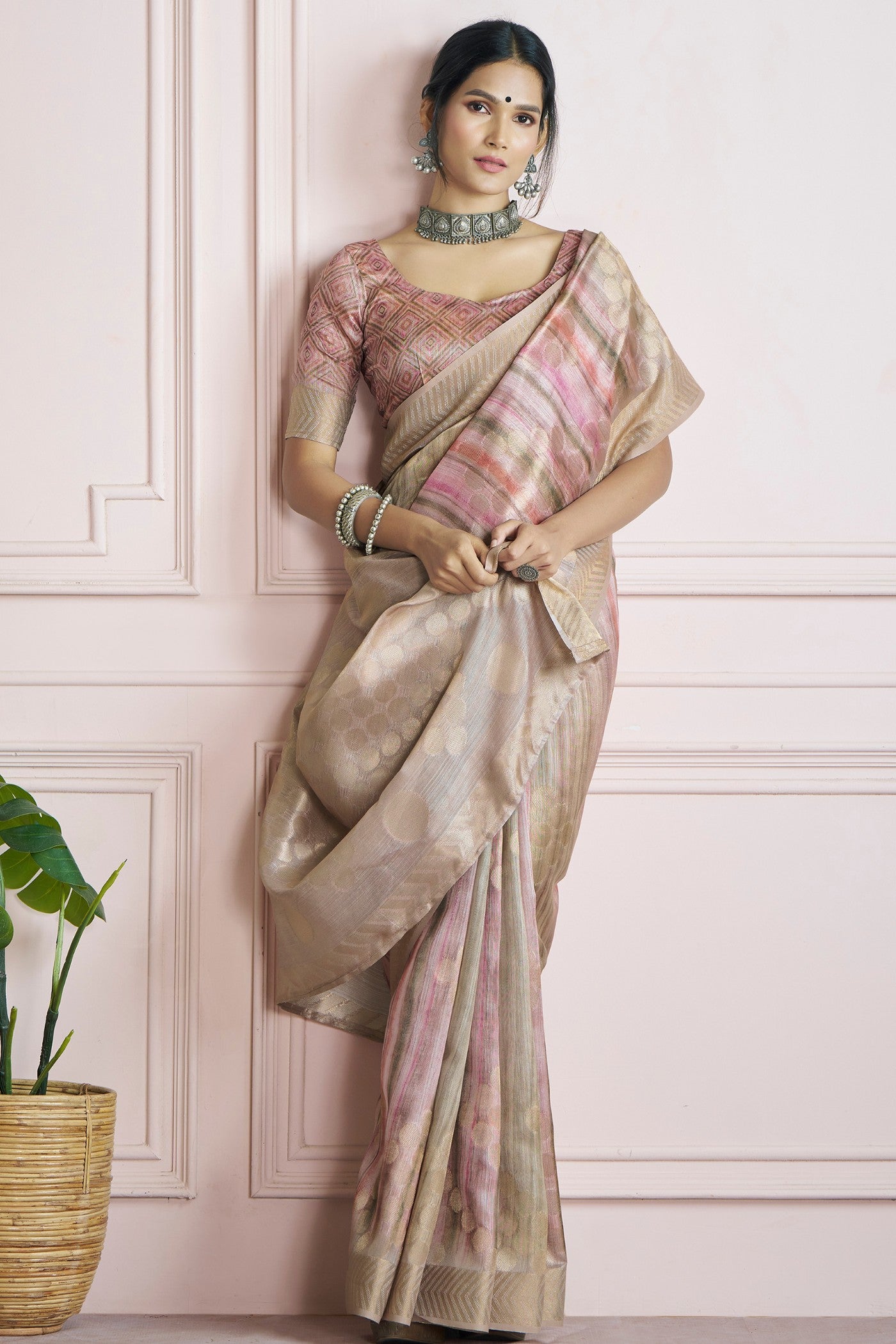 Kingfisher Almond Beige Pure Khadi Silk Banarasi Handloom Saree