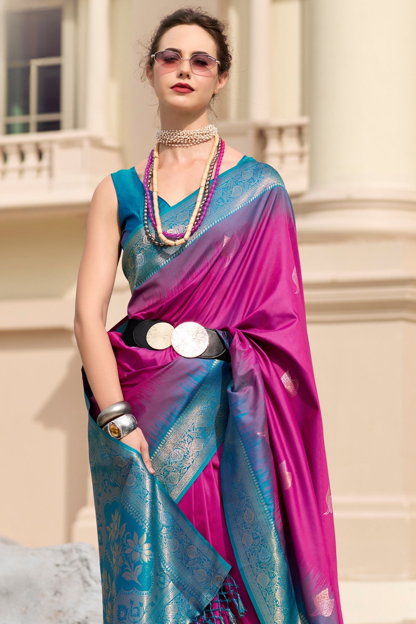 Mango Royal Fuchsia Pure Touch Soft Silk Weaving Saree