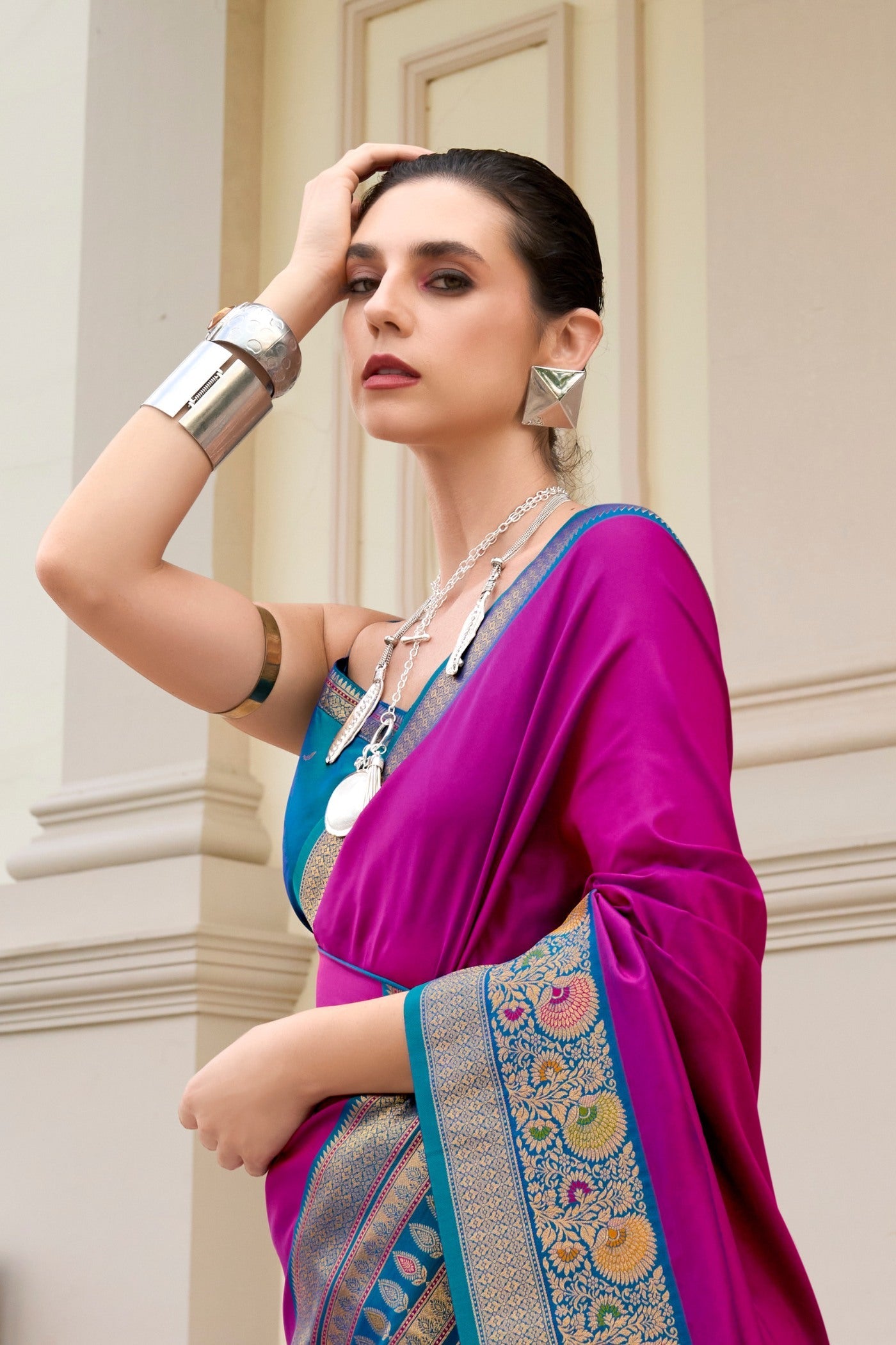 Defender Pueple Pure Soft Banarasi Silk Weaving  Saree