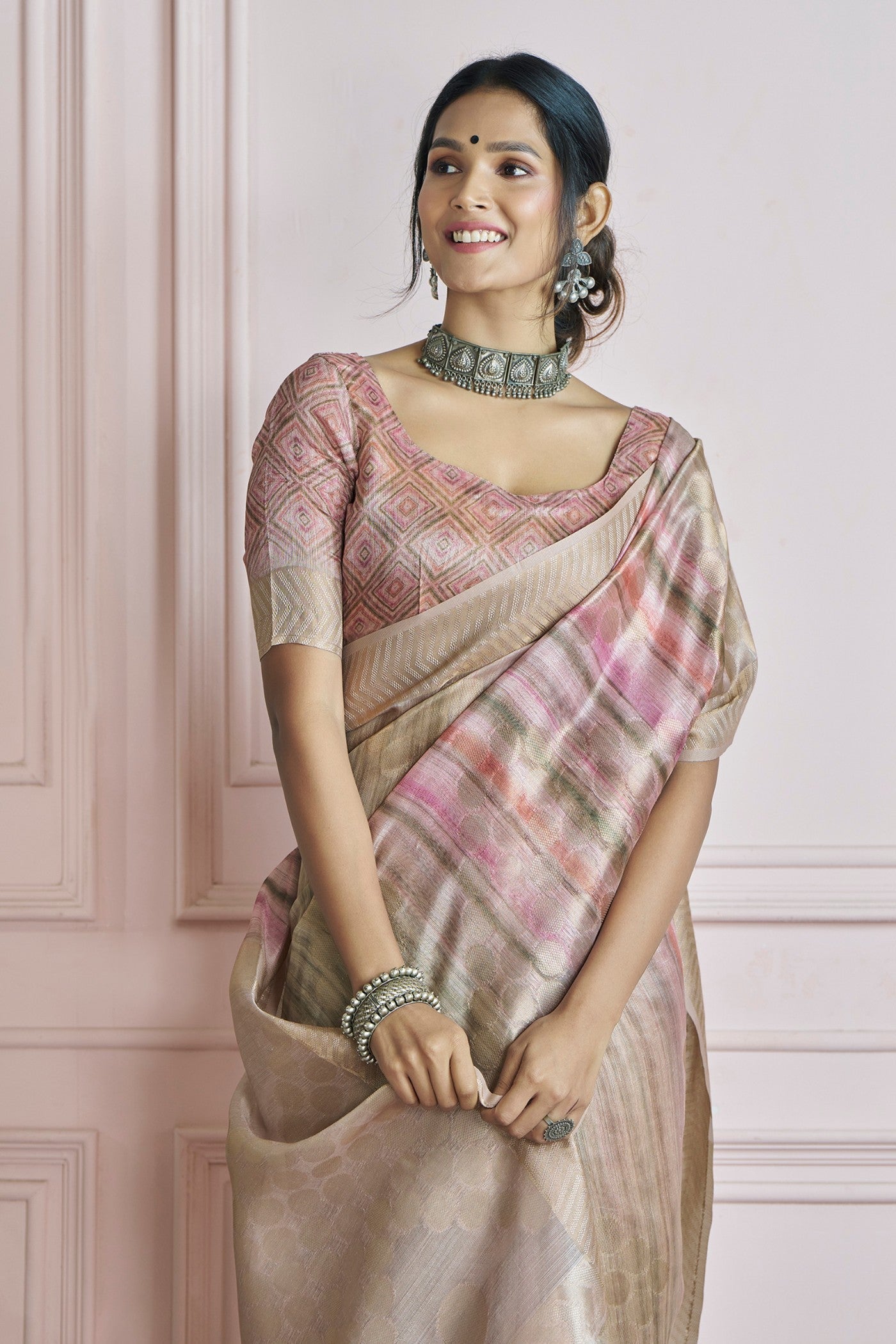 Kingfisher Almond Beige Pure Khadi Silk Banarasi Handloom Saree