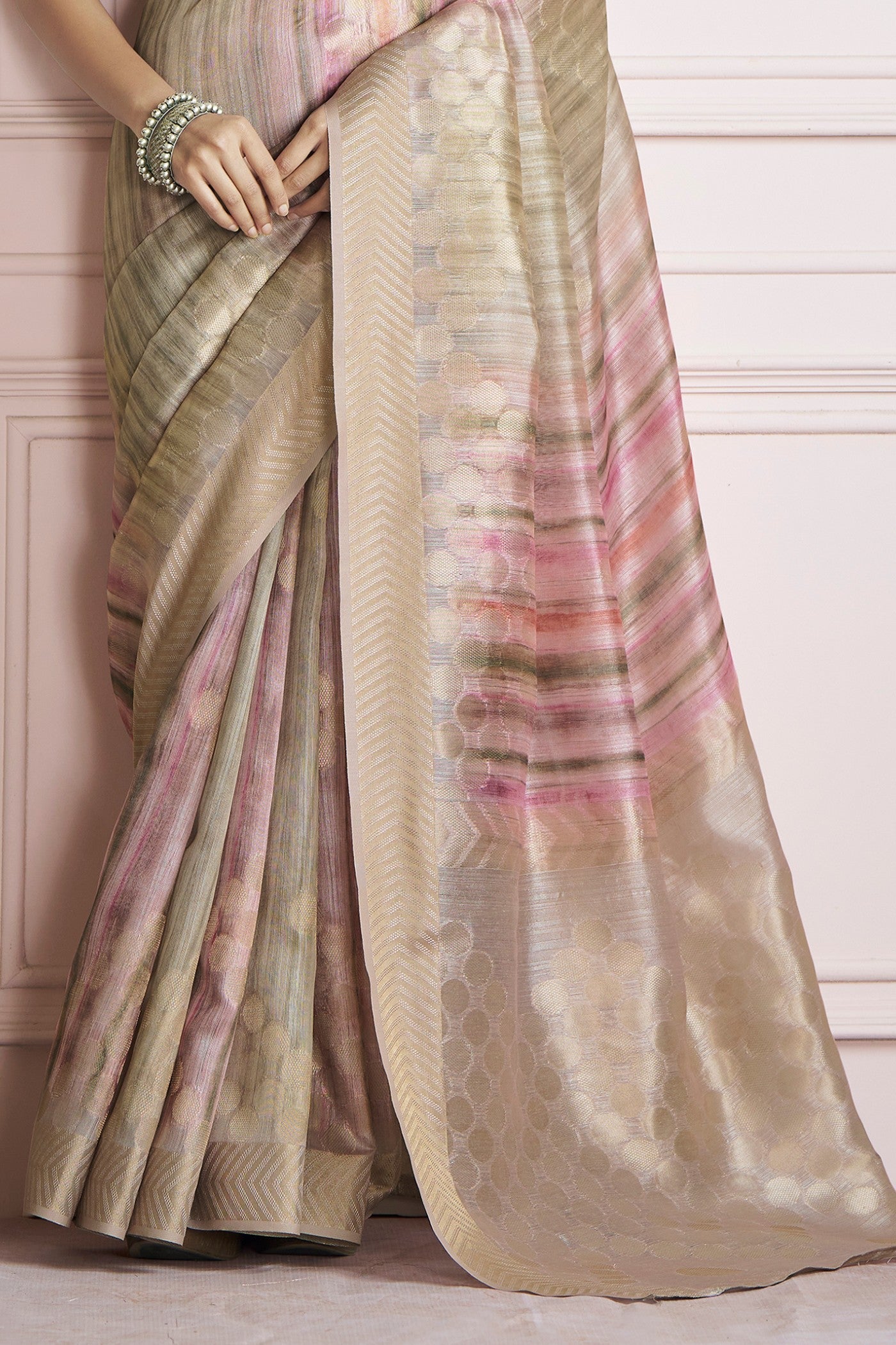 Kingfisher Almond Beige Pure Khadi Silk Banarasi Handloom Saree