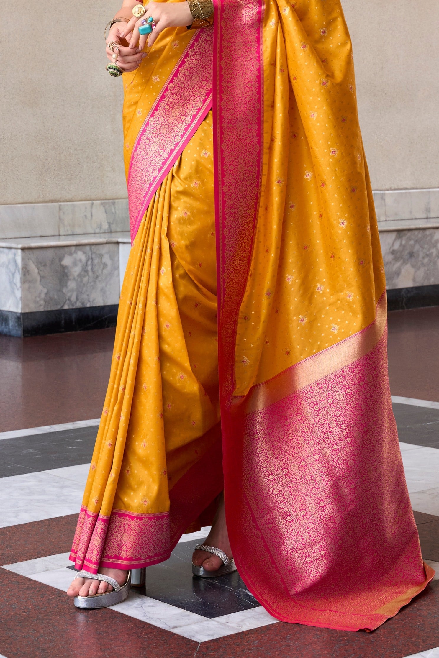 Apollo Yellow Pure Soft Banarasi Silk Zari Woven Saree