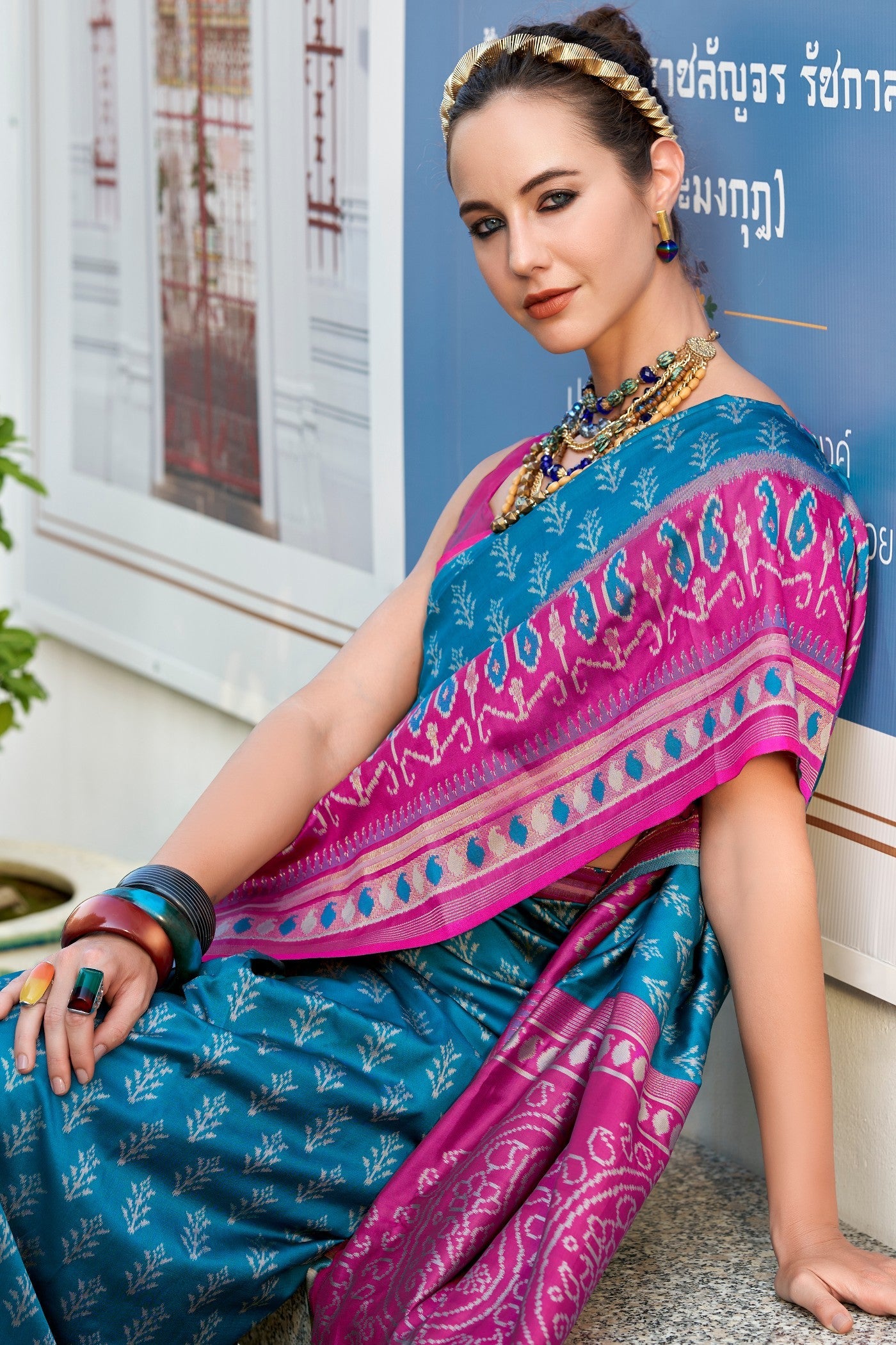 Taj Mahal Blue Soft Banarasi Ikkat Silk Woven Saree