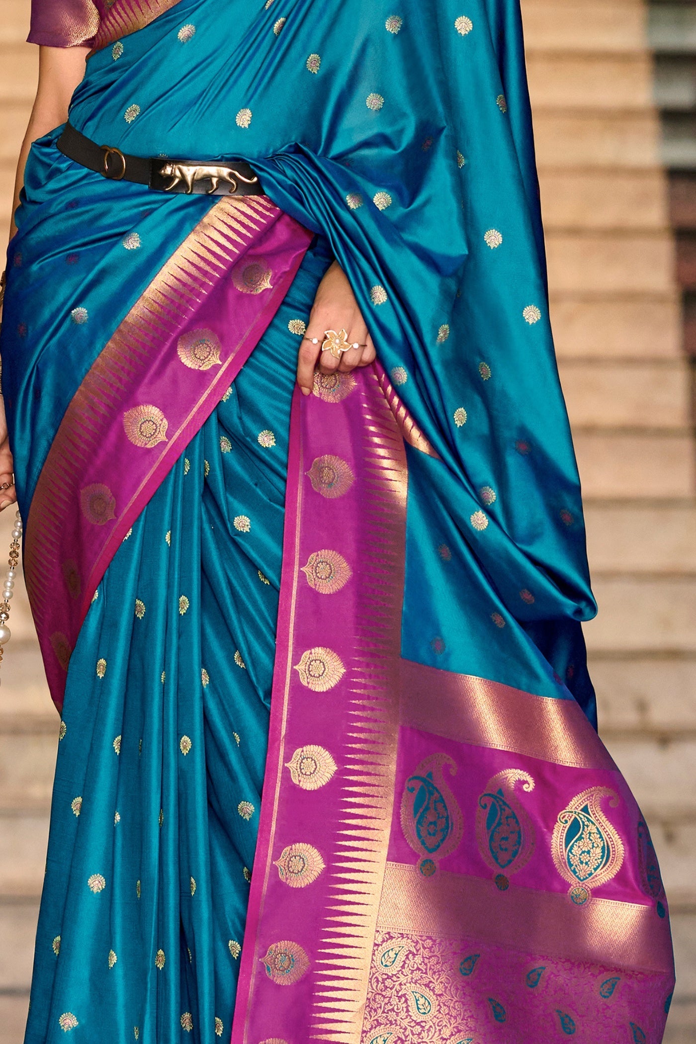 Cherry Sky Blue Pure Soft Banarasi Silk Weaving Saree