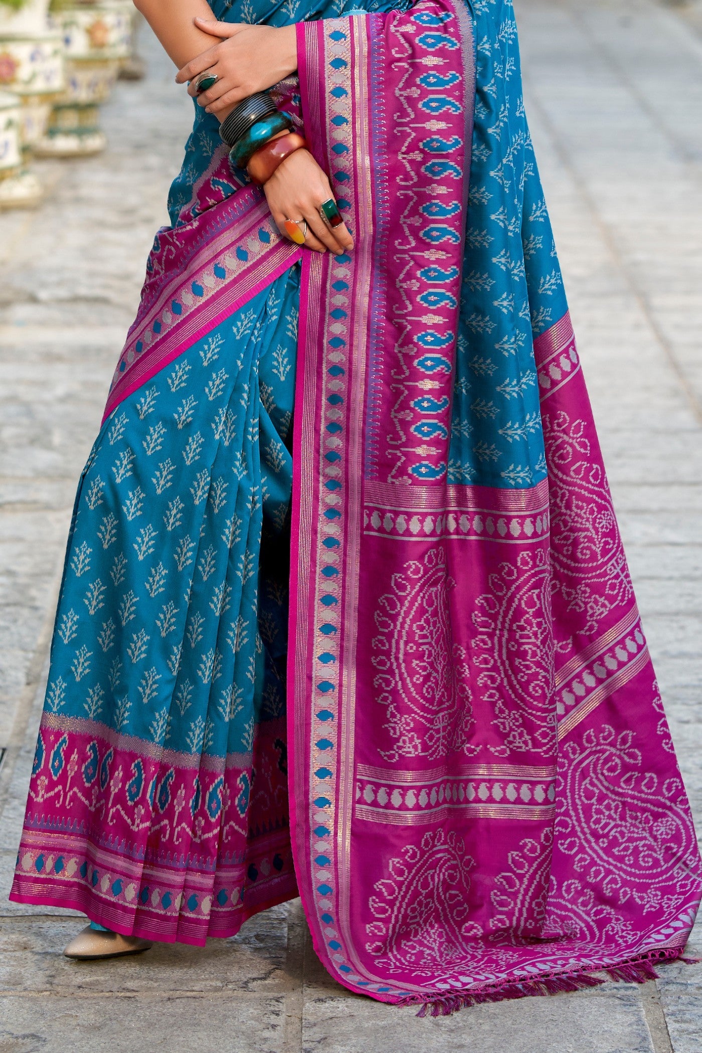 Taj Mahal Blue Soft Banarasi Ikkat Silk Woven Saree