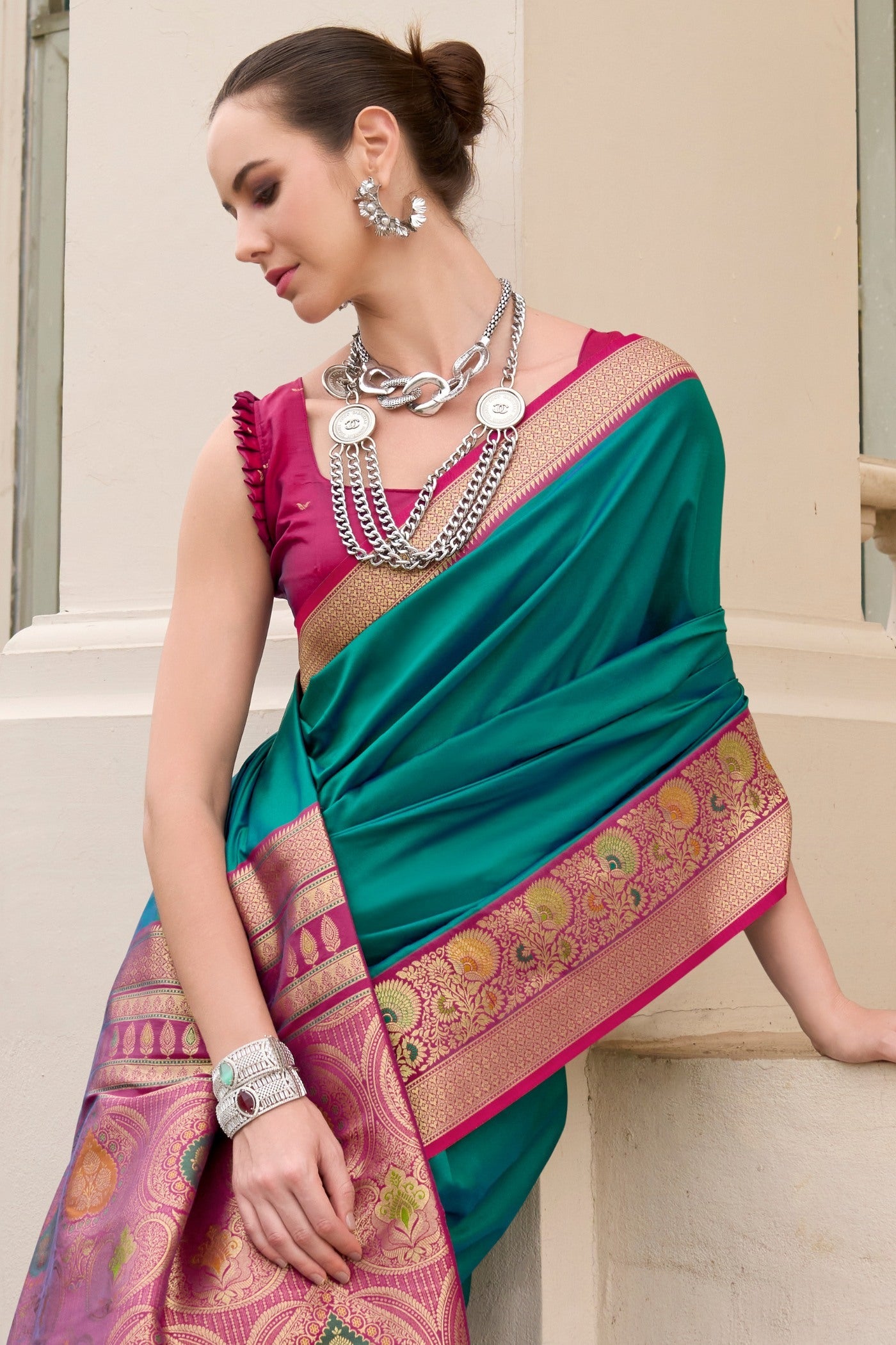 Defender Sea Blue Pure Soft Banarasi Silk Weaving  Saree