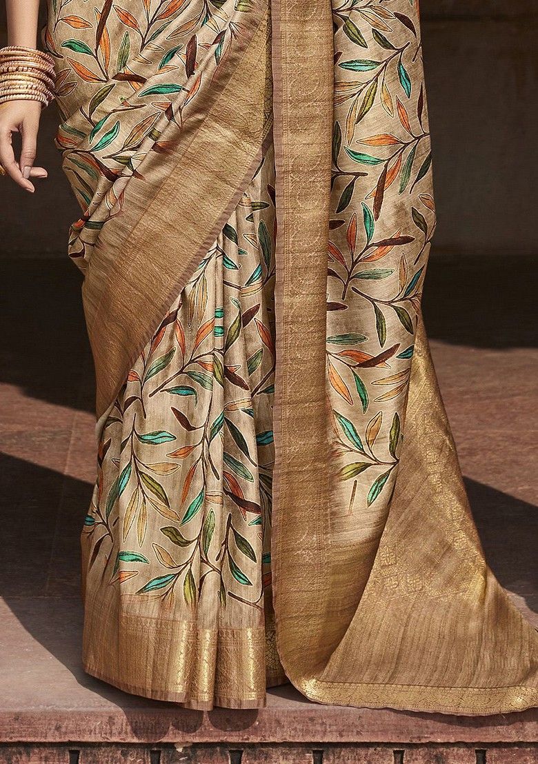 Kavya Brown Handloom Soft Silk Printed Saree