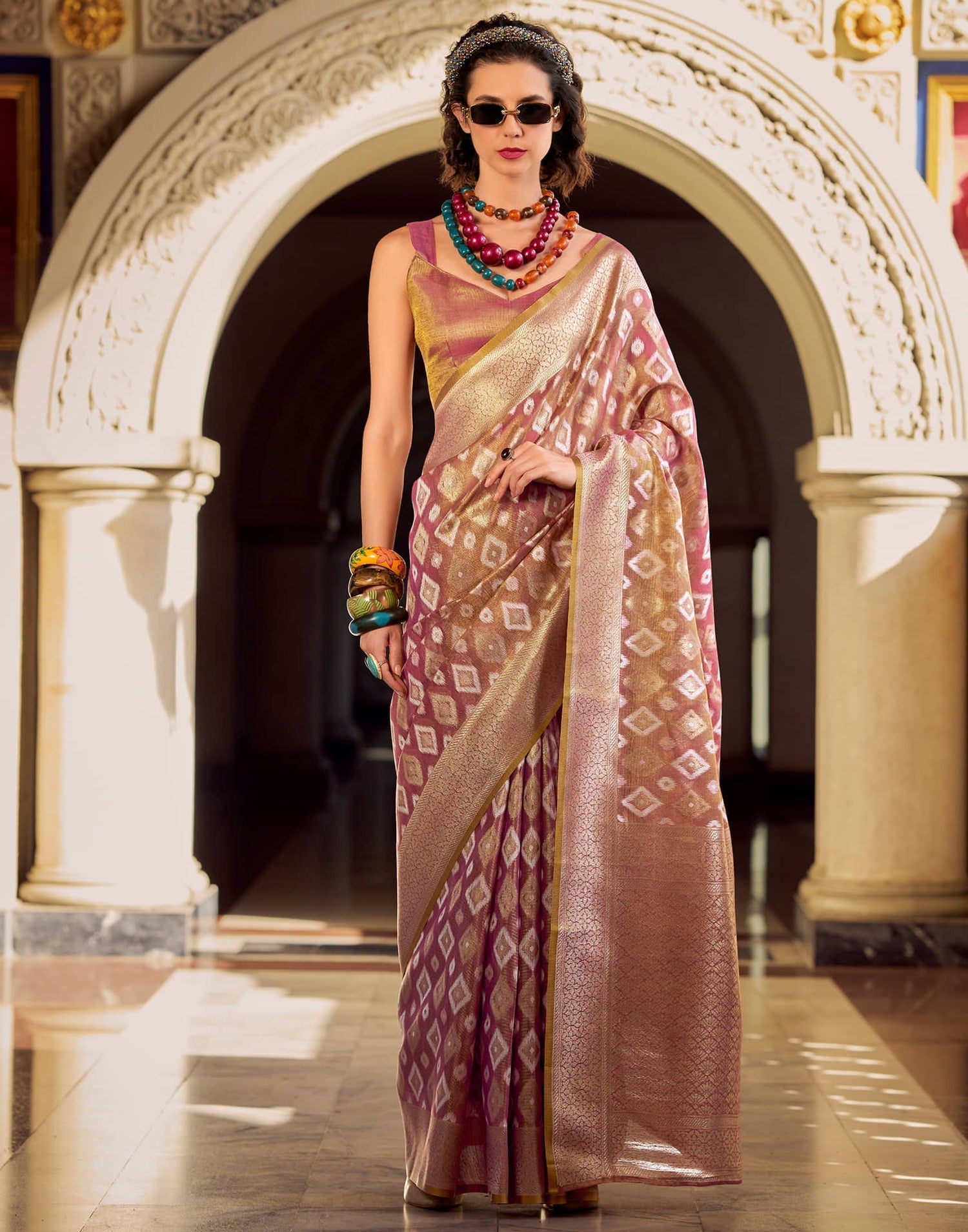 Goldmine Lavender Tissue Silk Weaving Saree