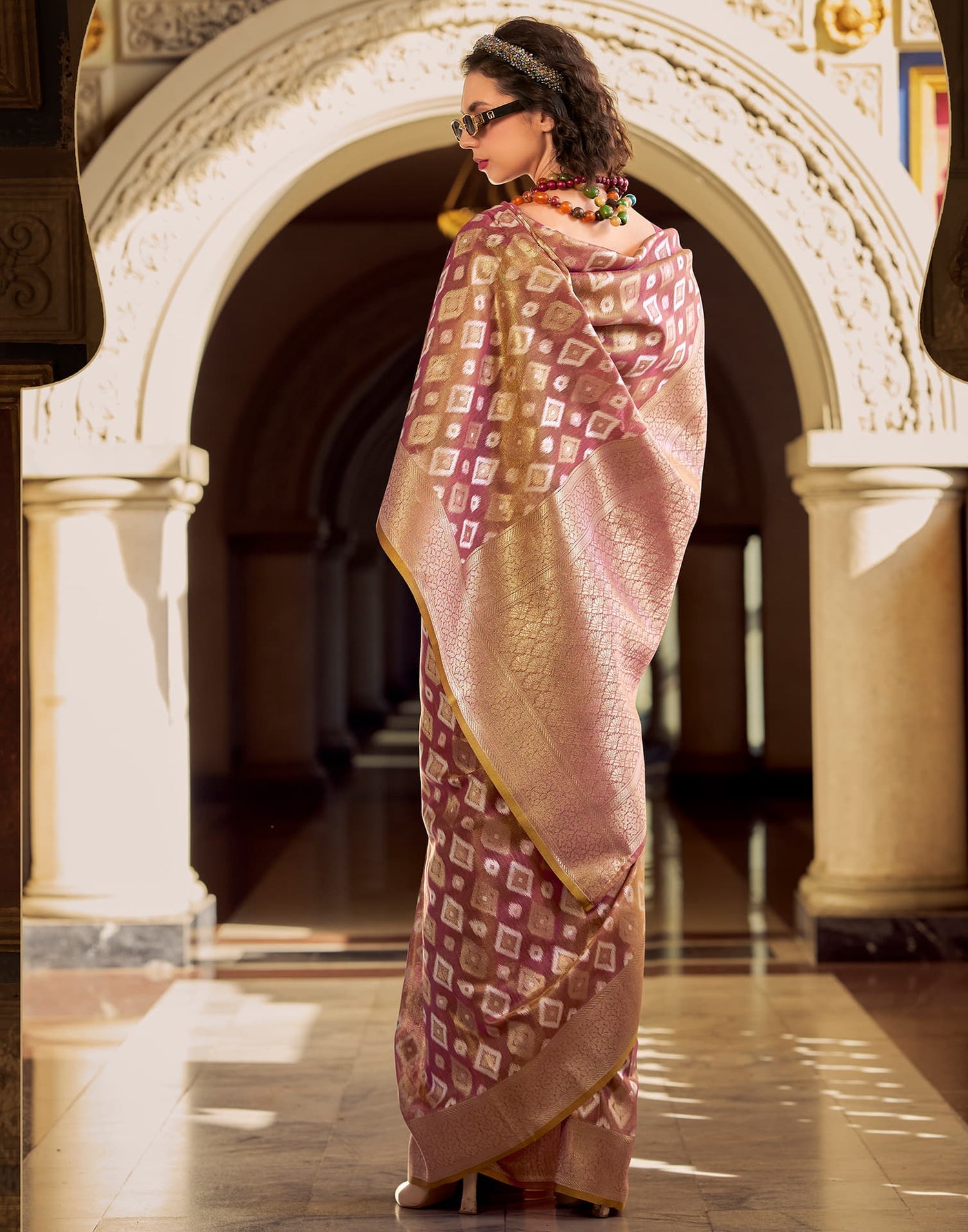 Goldmine Lavender Tissue Silk Weaving Saree