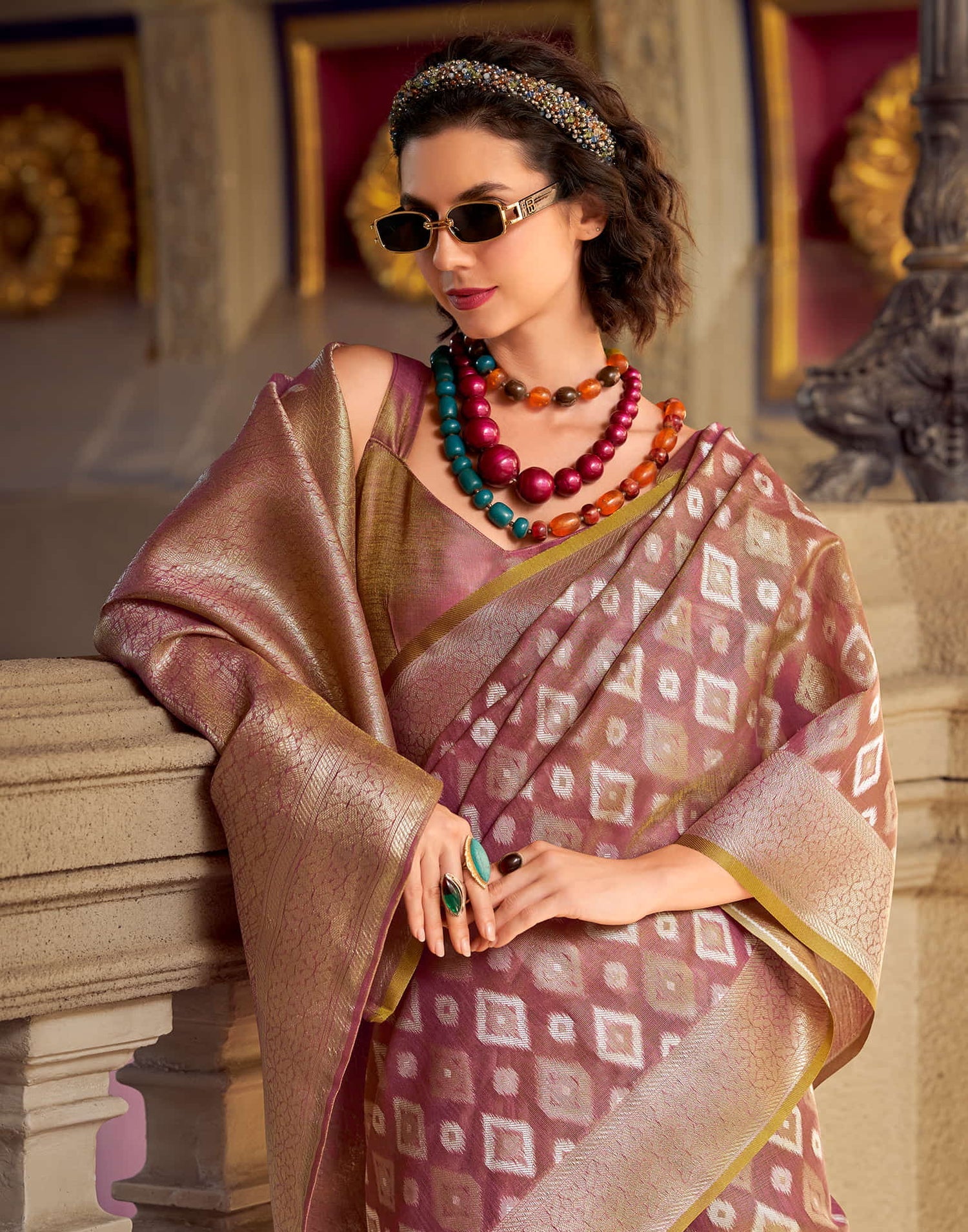 Goldmine Lavender Tissue Silk Weaving Saree