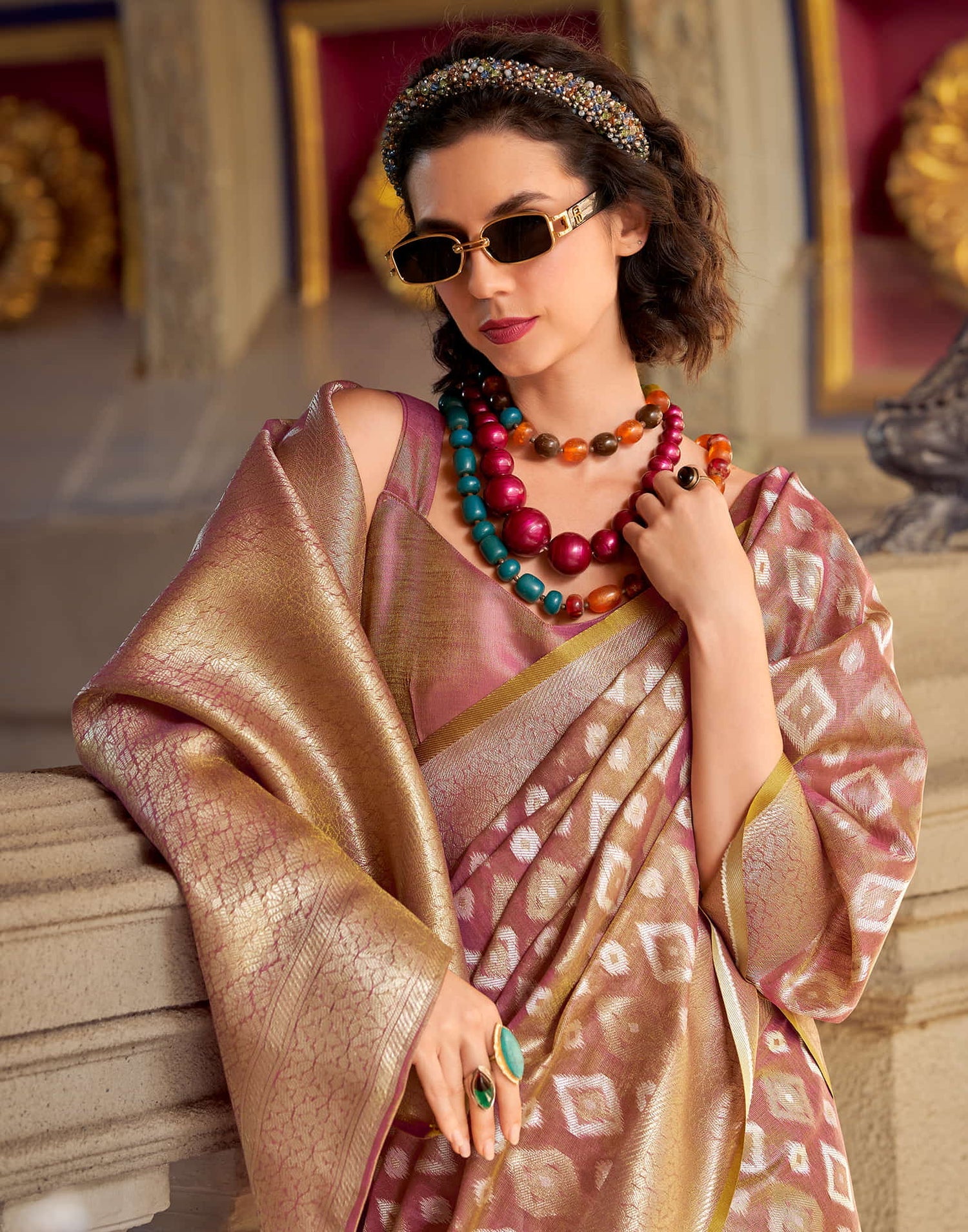 Goldmine Lavender Tissue Silk Weaving Saree