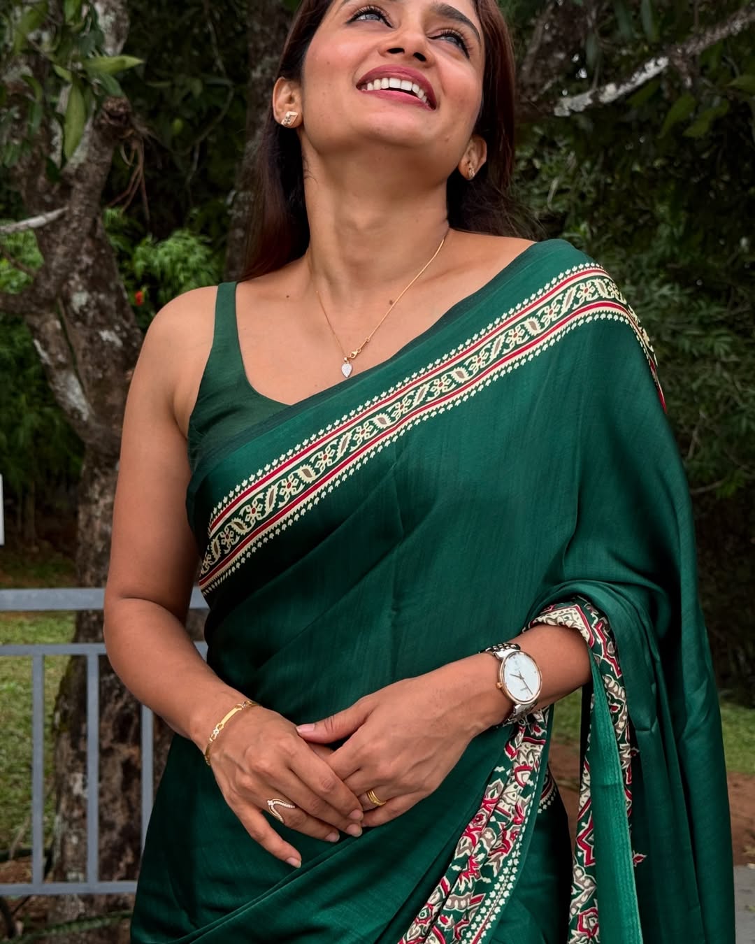 Saheli Green Modal Silk Ajrakh Natural Print saree