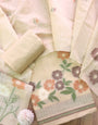 Cream Soft Muga Cotton Jamdani Flower Weaving Unstitched Dress Material