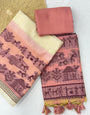 Baby Pink Pure Muga Silk Warli With All Over Butti Weaving Unstitched 3pis Dress Material
