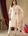 Off White Shimmer Gold Silk Embroidery Thread With Hand Work Suit Set