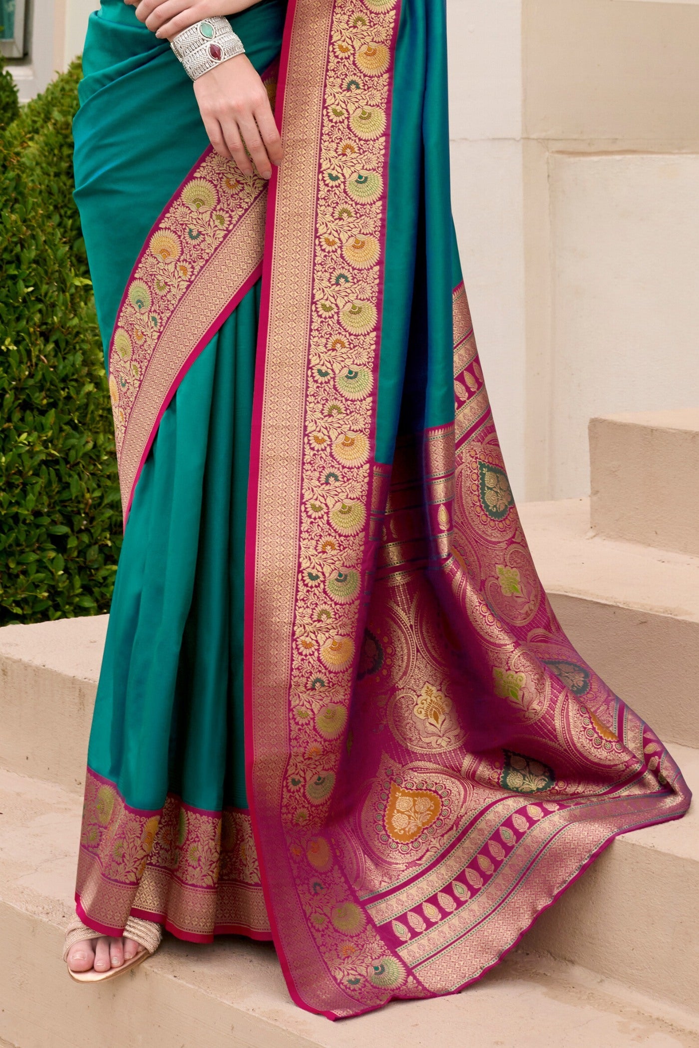 Defender Sea Blue Pure Soft Banarasi Silk Weaving  Saree