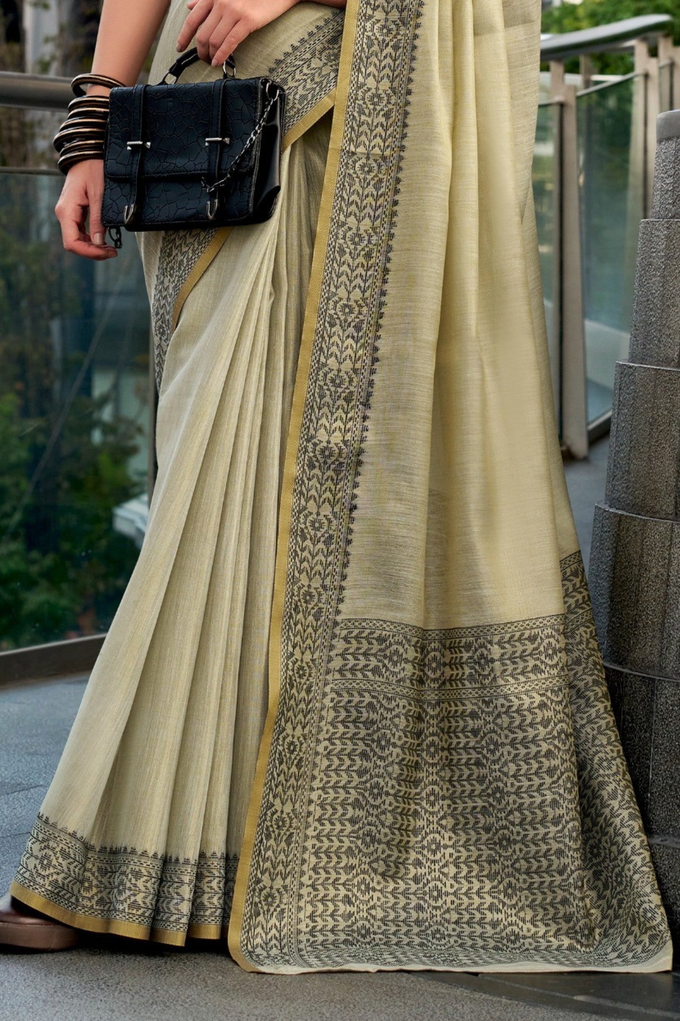 BlackBerry Pine Pure Linen Tissue Silk Woven Saree