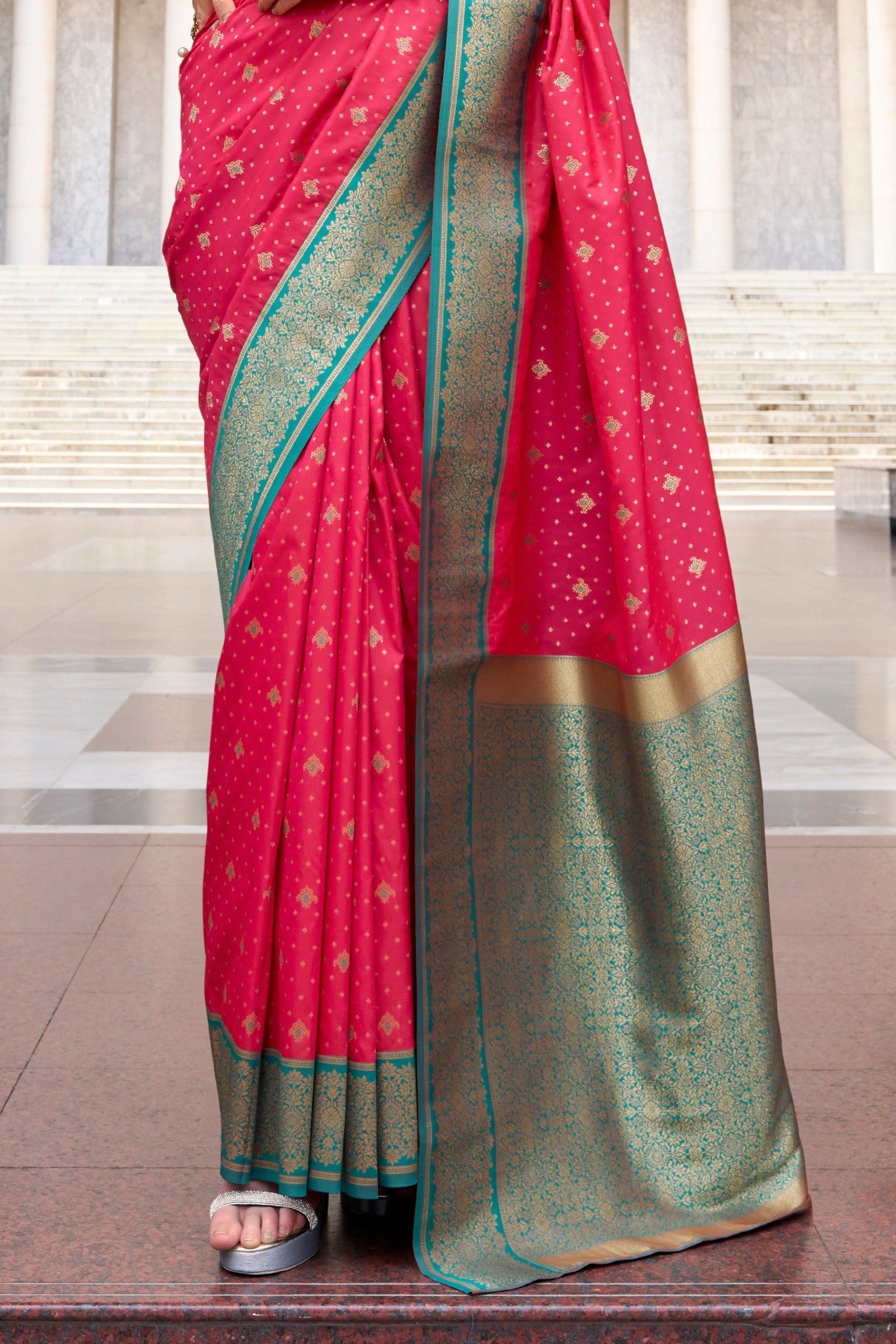 Apollo Pink Pure Soft Banarasi Silk Zari Woven Saree