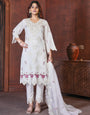 White Viscose Roman Silk Embroidery with Sequins & Hand work Suit Set