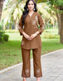 Brown Heavy Rayon Embroidery Thread Work Co-Ords Set