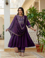 Purple Viscose Roman Silk Embroidery With Real Mirror Hand Work Suit Set