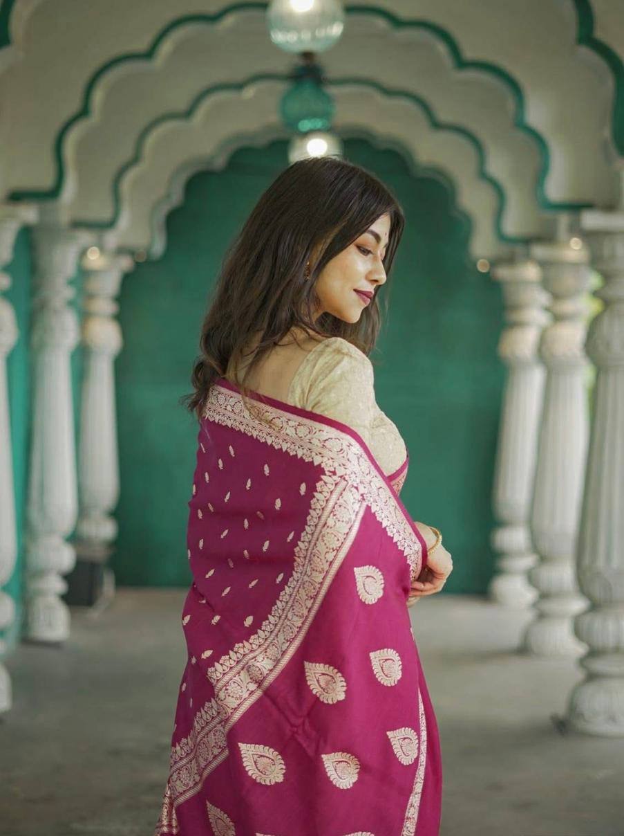 Vivacious Dark Pink Linen Silk Weaving Saree